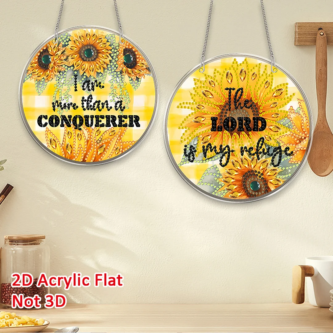 4pcs Sunflower Text DIY 2D Flat Acrylic Diamond Painting Kit Diamond Art Pendant