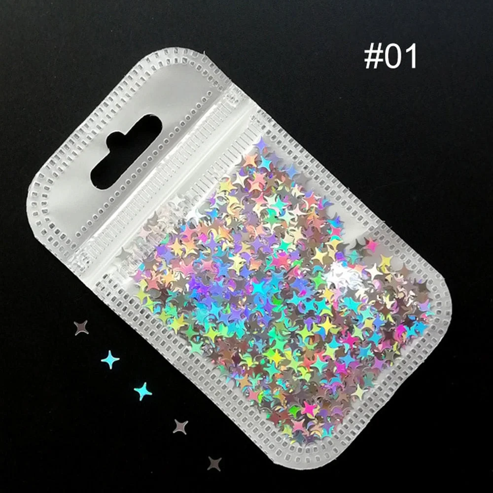 1Bag Ultrathin Laser Four-pointed Star Nail Sequins Colorful Holographics Flakes Paillette Tool Nail Art Decorations DIY Design