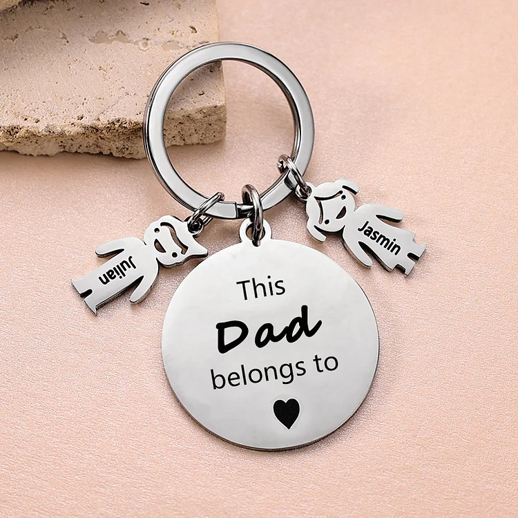 2 Names-This Dad/Grandpa Belongs to...Custom Keychain with Name & Text