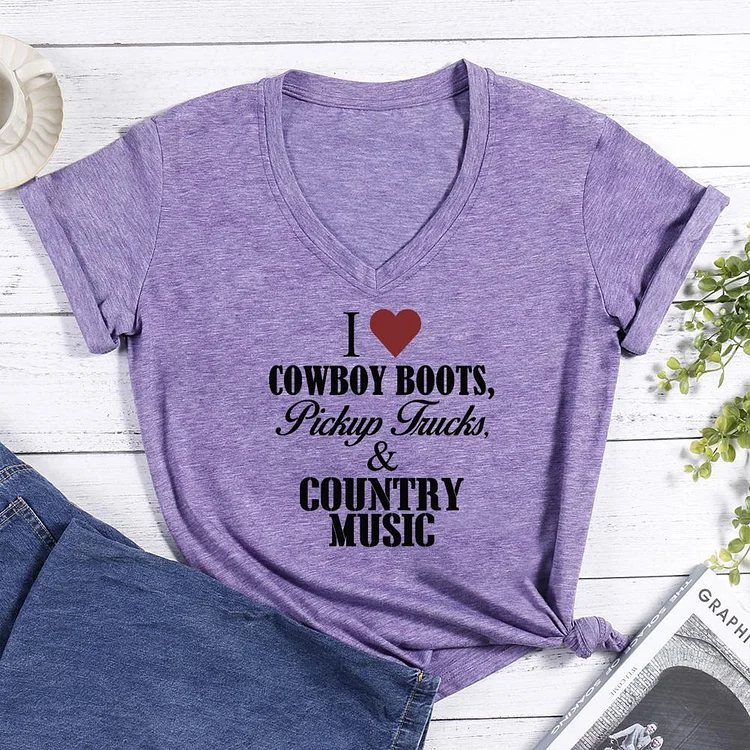 I Love Cowboy and Country Music V-neck T Shirt-Annaletters