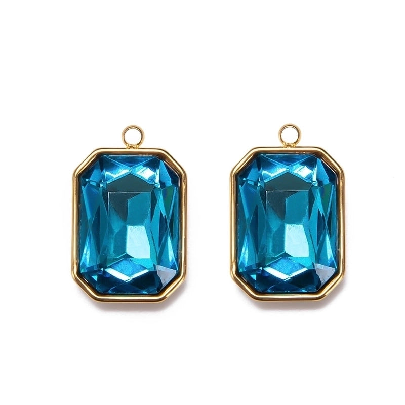 5 PCS/Package 12 * 16mm Hole 1~1.9mm Stainless Steel Glass Zircon Rectangle Polished Pendant