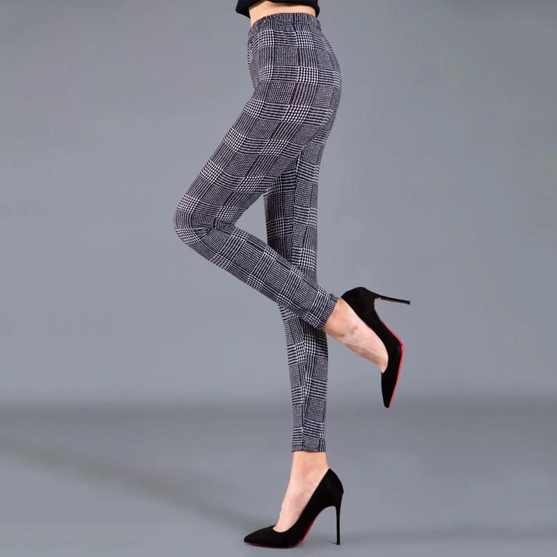 CUHAKCI Push Up Leggins Mujer Stripe Printed Leggings Women  Dot Mid Waist Polyester Fitness Pants