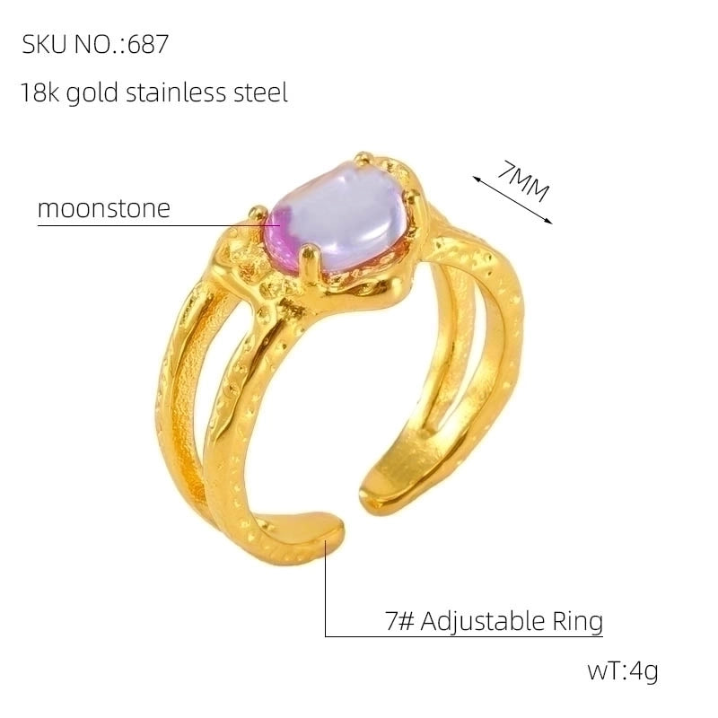 Stainless Steel 18K Gold Plated Elegant Retro Plating Inlay Round Square Luminous Stone Rhinestones Zircon Open Ring