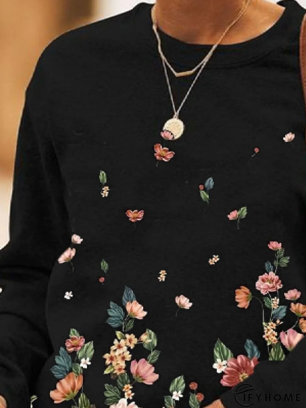 Casual Floral Crew Neck Long Sleeve Sweatshirt | IFYHOME