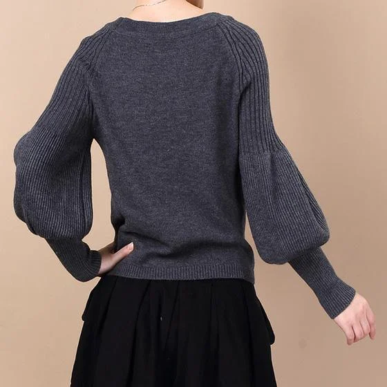 Women Dark Gray Loose Casual Woolen Sweater