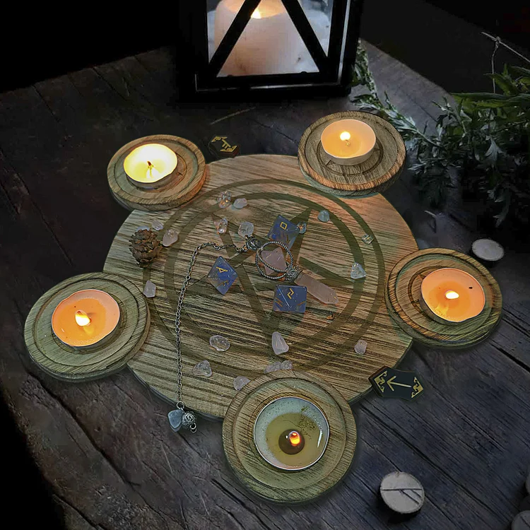 Olivenorma 2 in 1 Pentagram Wooden Candle Holder Tray Decoration