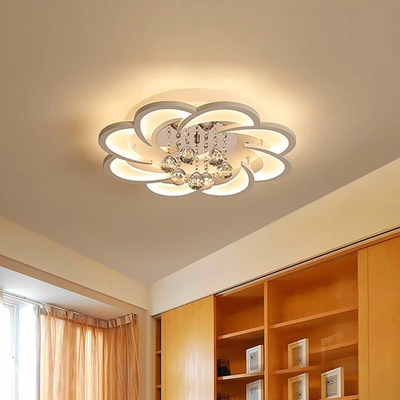 White Modern LED Ceiling Lights Fixture With Remote For Living Dining Room Home Bedroom Plafon Lamp Crystal Lighting Lustre