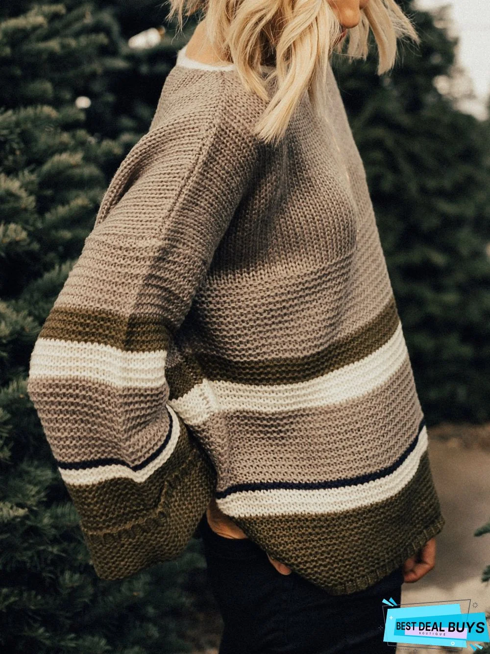 Brown Ombre/Tie-Dye Long Sleeve Color-Block Plus Size Sweater