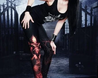 pornhint Pornhint Hell Fire leggings, baphomet, satanic leggings, Satan, devil, hell, Lucifer, occult leggings, occult, Satanic Temple, Baphomet, Nat Jones