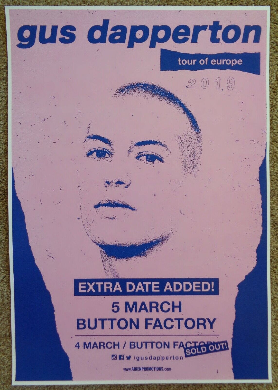 GUS DAPPERTON 2019 Gig POSTER Dublin Ireland Concert