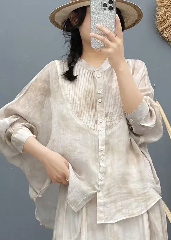 Italian Apricot Oversized Wrinkled Linen UPF 50+Shirt Summer