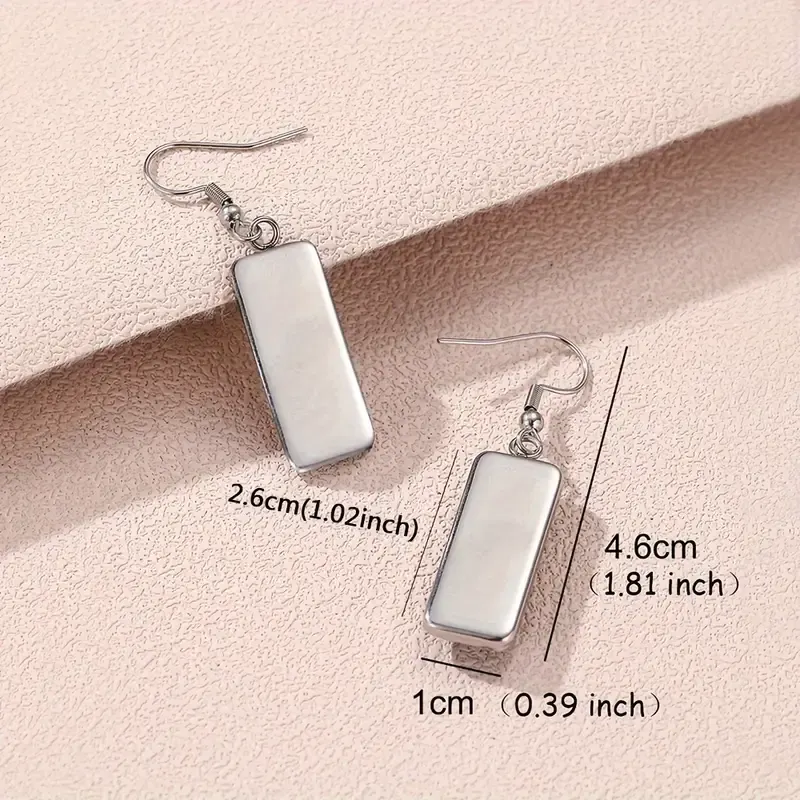 snowman flower dangle earrings   rectangular glass charm drop earrings stainless steel ear needle non magnetic non plated 1 pair 3