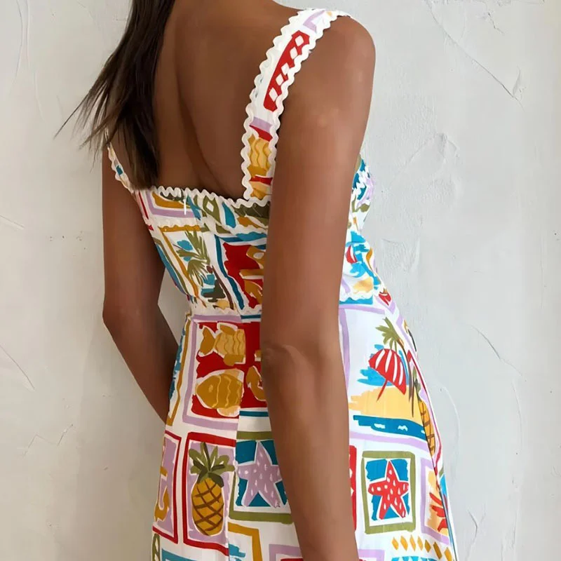 Nigikala Nigikala Women's Wear 2024 Fashion Personality Graffiti Sling With Breast Temperament Large Hem Dress Female