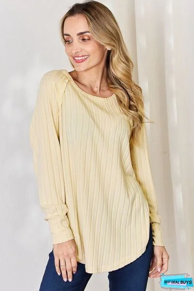 Basic Bae Full Size Ribbed Round Neck Slit T-Shirt