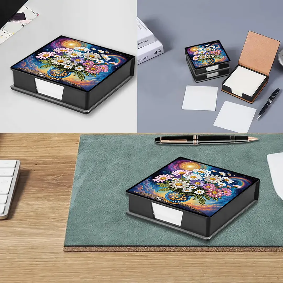 4Pcs Vase 5D DIY PU Diamond Painting Kit Office Note Box with 160 Sheets Paper