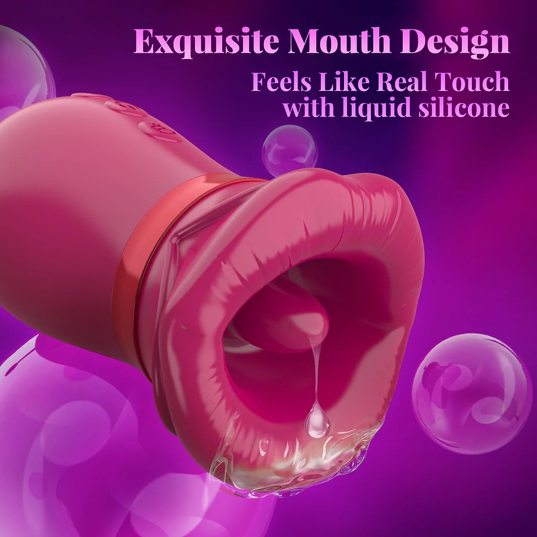 Rose Big Mouth Vibrator with 10 Modes of Oral Sucking and Thrusting G-spot Stimulation