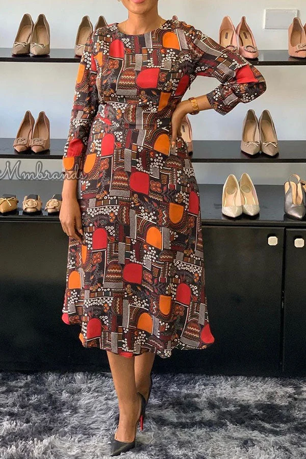Tribal Print Bohemia Round Neck Midi Dress