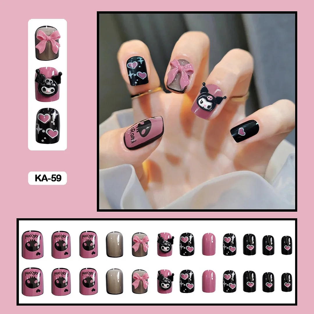 Butterfly Lovely Girl Nail Art Wearable Press On Fake Nails Tips With Glue And Sticker 24pcs/box With Wearing Tools As Gift-Nail Inspo