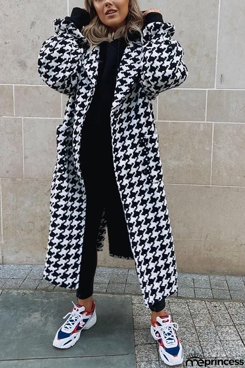 Houndstooth Lapel Woolen Coat