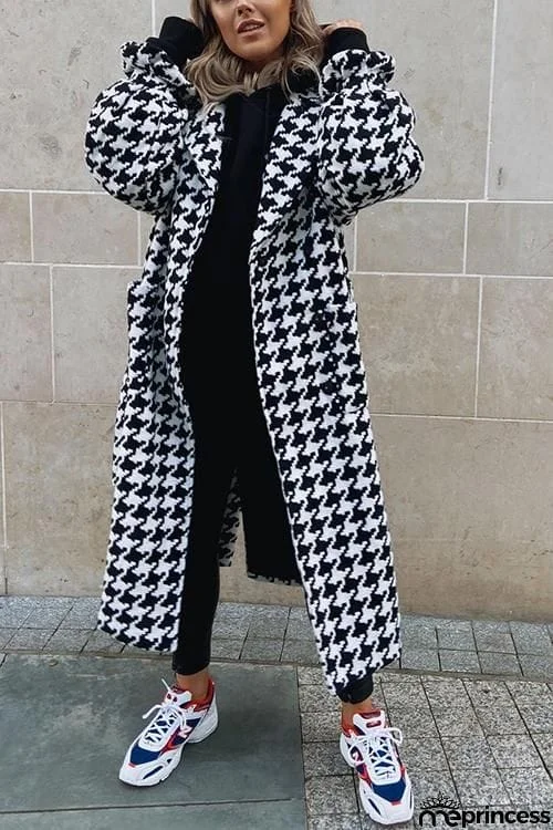 Houndstooth Lapel Woolen Coat