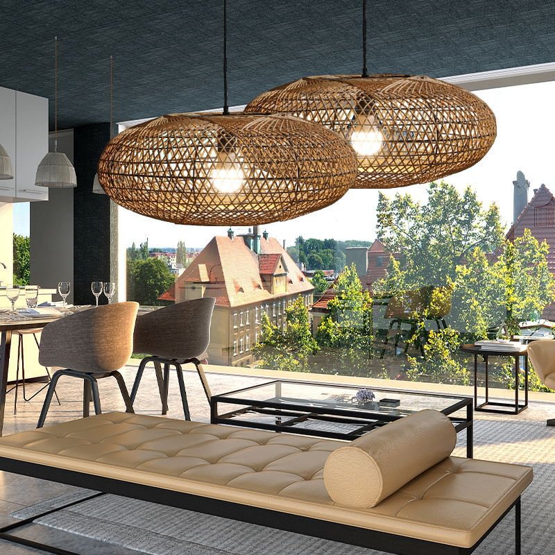 Hand-woven Pendant Lampshade Lantern Rattan Chandelier