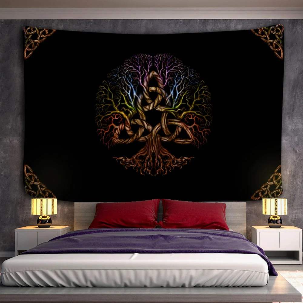 Tree of life Mushroom Forest Tapestry Wall Hanging Fairy Tale Castle Skeleton Bohemian Psychedelic Home Dormitory Dream Decor