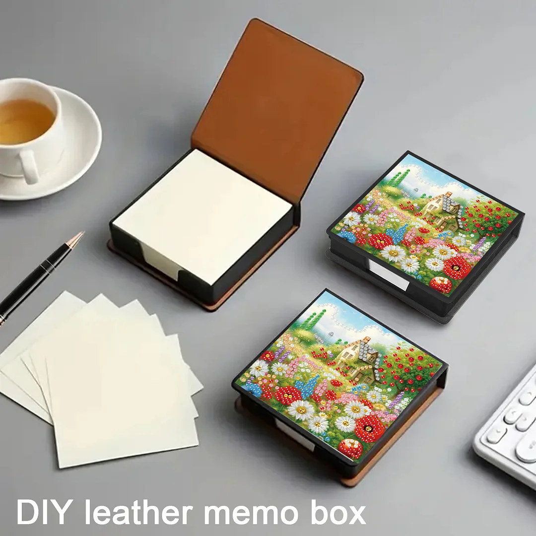 4Pcs Flower 5D DIY PU Diamond Painting Kit Office Note Box with 160 Sheets Paper