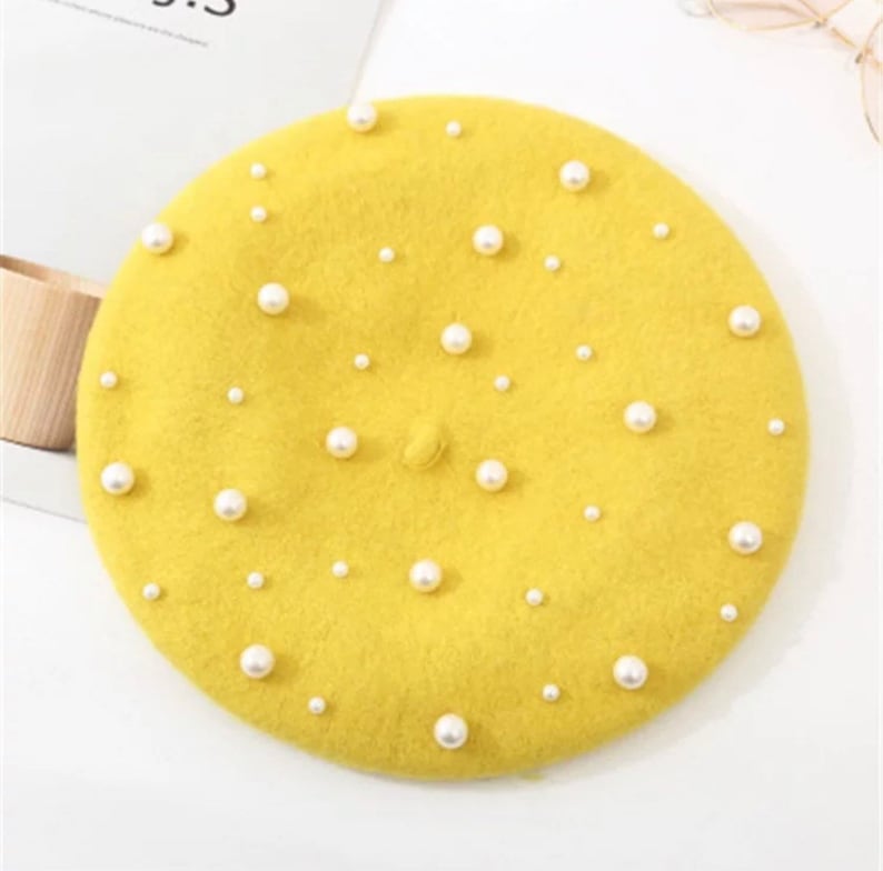 Yellow Pearl Beret Hat