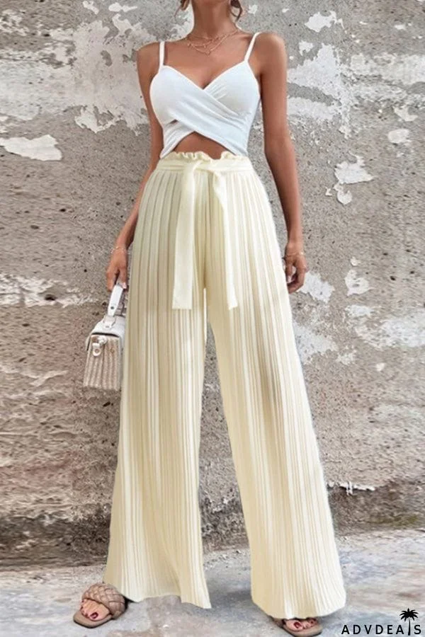 Pleated drape wide-leg pants