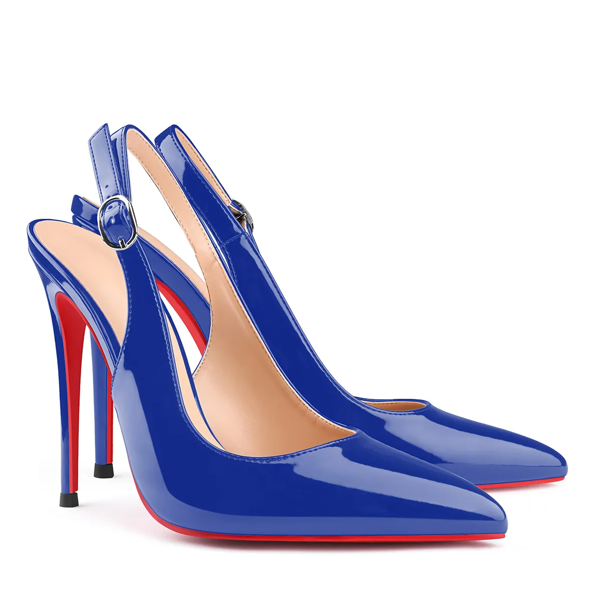 120mm Women's Pointed Toe Slingback Heels Red Bottoms Pumps Dress Shoes-vocosishoes