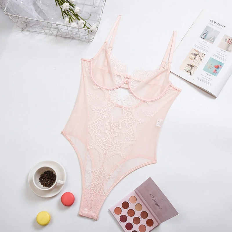 Yimunancy Floral Lace Bodysuit Women Hallow Out Sexy Bodysuit 2021 Summer 5 Colors Ladies Sexy Teddies Bodysuit