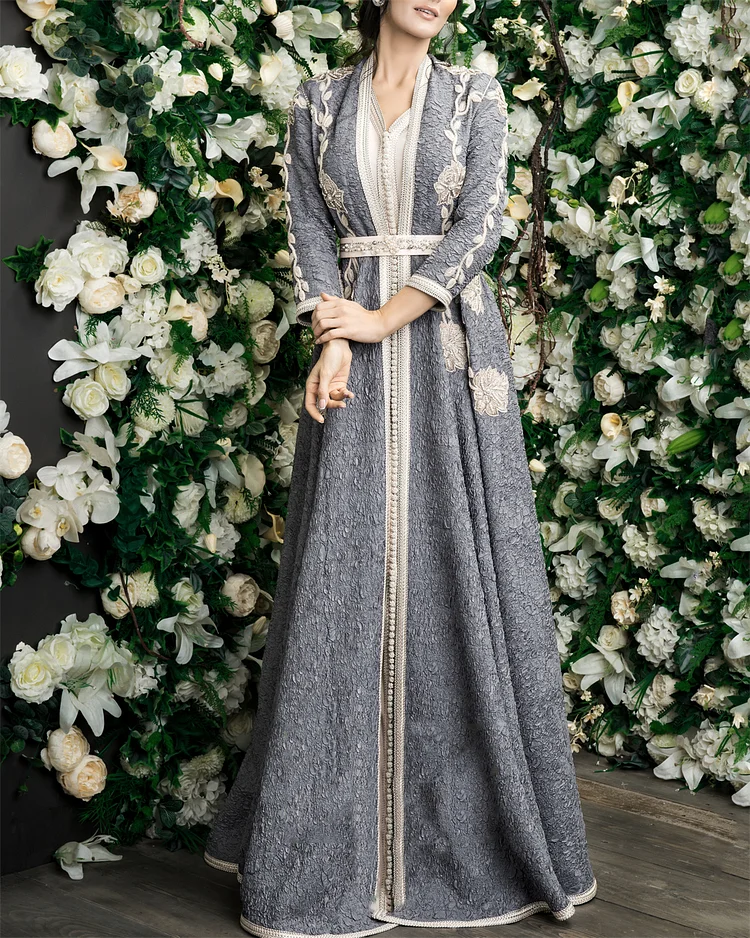 Elegant Gray Embroidered Dress