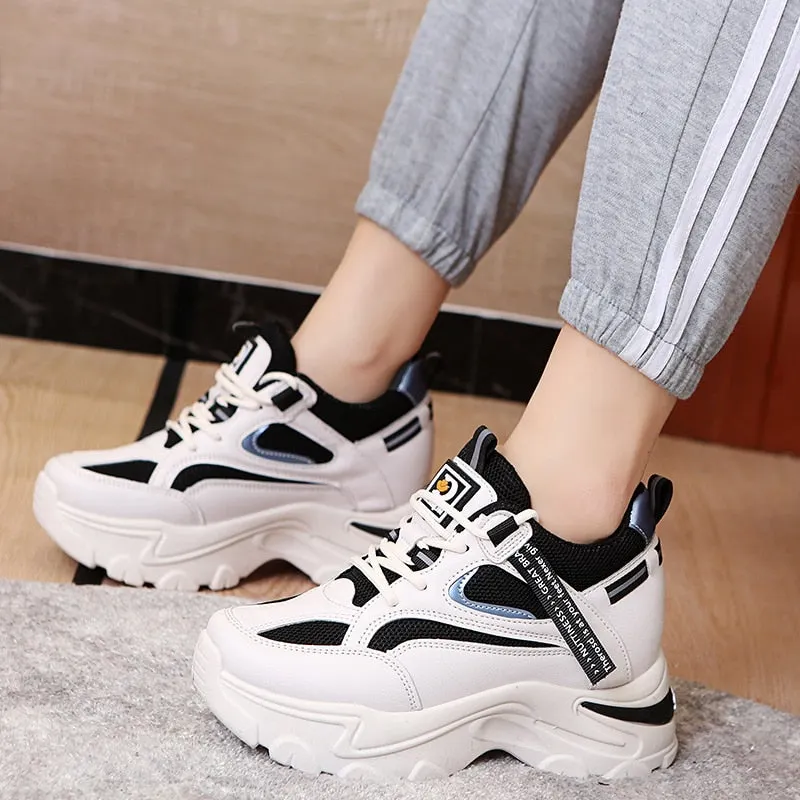 2022 Spring Women Fashion Chunky Sneakers Thick Bottom Platform Casual Shoes Woman Lace Up Breathable Mesh Sport Shoes