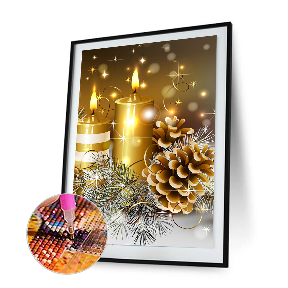 Xmas Golden Candle-Full Round Diamond Painting 30*40cm