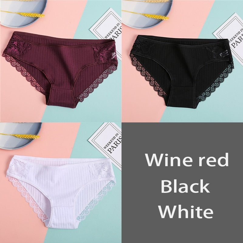 FINETOO M-XL Women Cotton Underpants Sexy Lace Panties Low-rise Briefs for Girls Comfortable Underwear 2020 Female Lingerie New