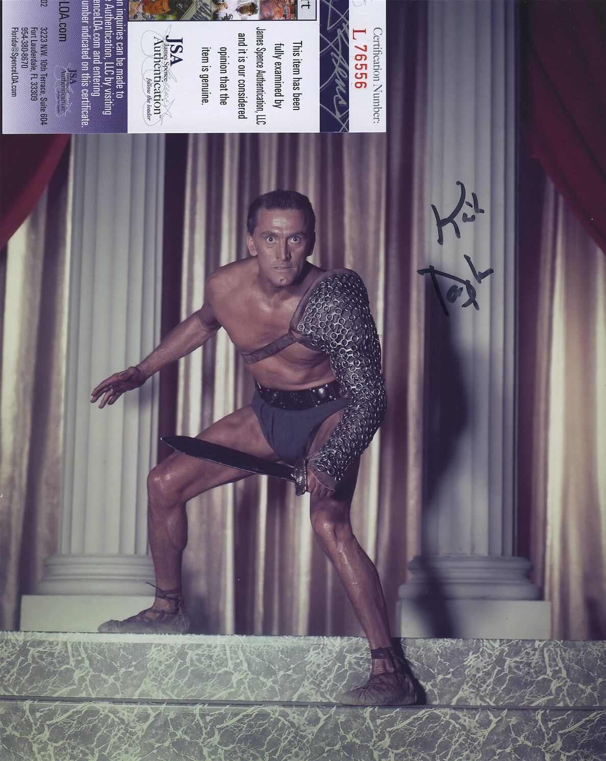 KIRK DOUGLAS SIGNED AUTOGRAPHED COLOR SPARTACUS Photo Poster painting JSA COA JAMES SPENCE