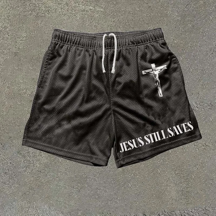 Jesus Still Saves Print Mesh Shorts SOPULA