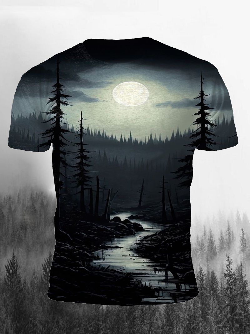 Men's Dark Night Forest Print Short Sleeve T-Shirt