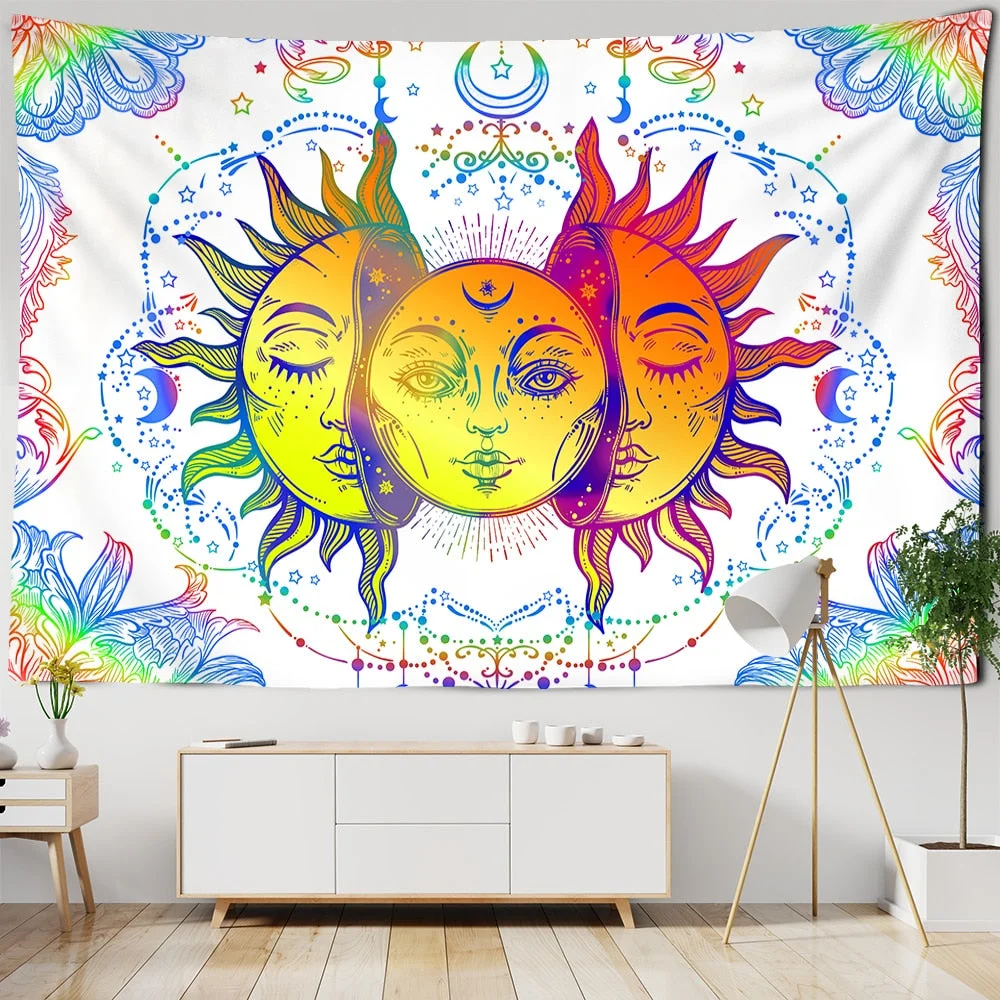 White Black Colorful Sun Moon Mandala Tapestry Wall Hanging Celestial Wall Tapestry Hippie Wall Carpets Dorm Decor Wall Tapestr