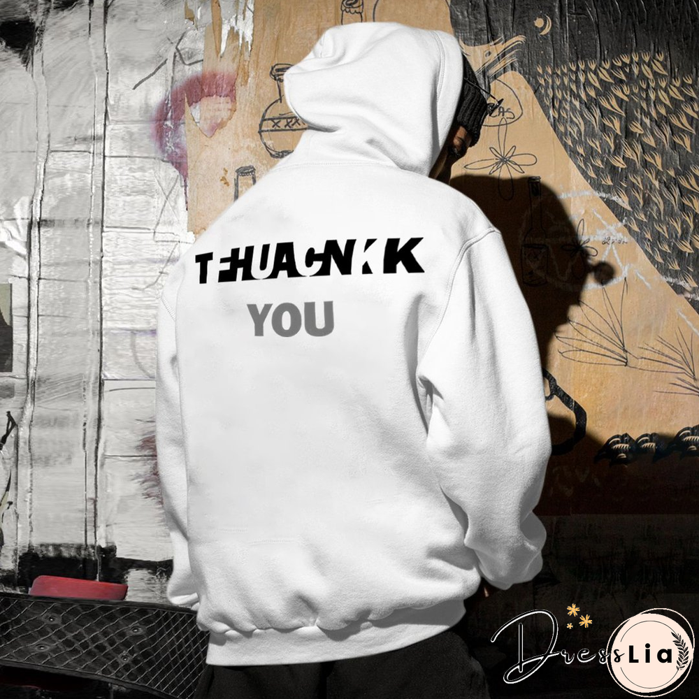 Thank You Ambiguity Letter Print Casual Hoodie
