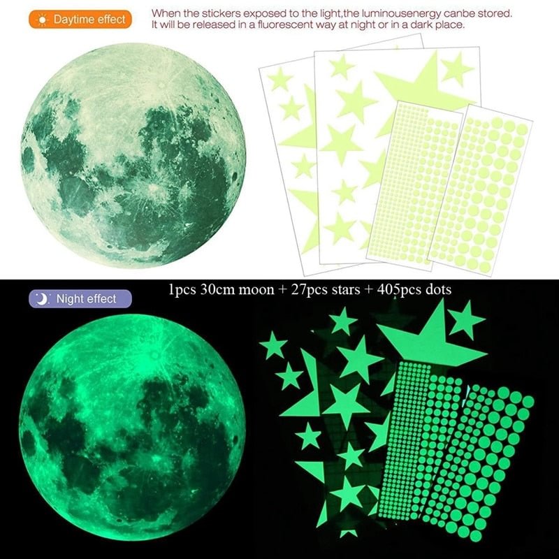 435pcs/set Luminous Moon Stars Dots Wall Sticker Kids Room Bedroom Living Room Home Decoration Decals Glow In The Dark Stickers