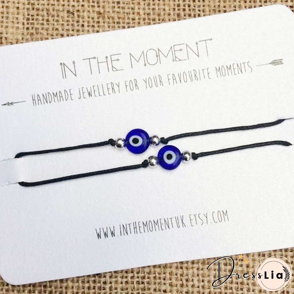 2Pcs/Set Evil Eye Handmade Black Rope Beaded,Ankle,Bracelet,necklace Set