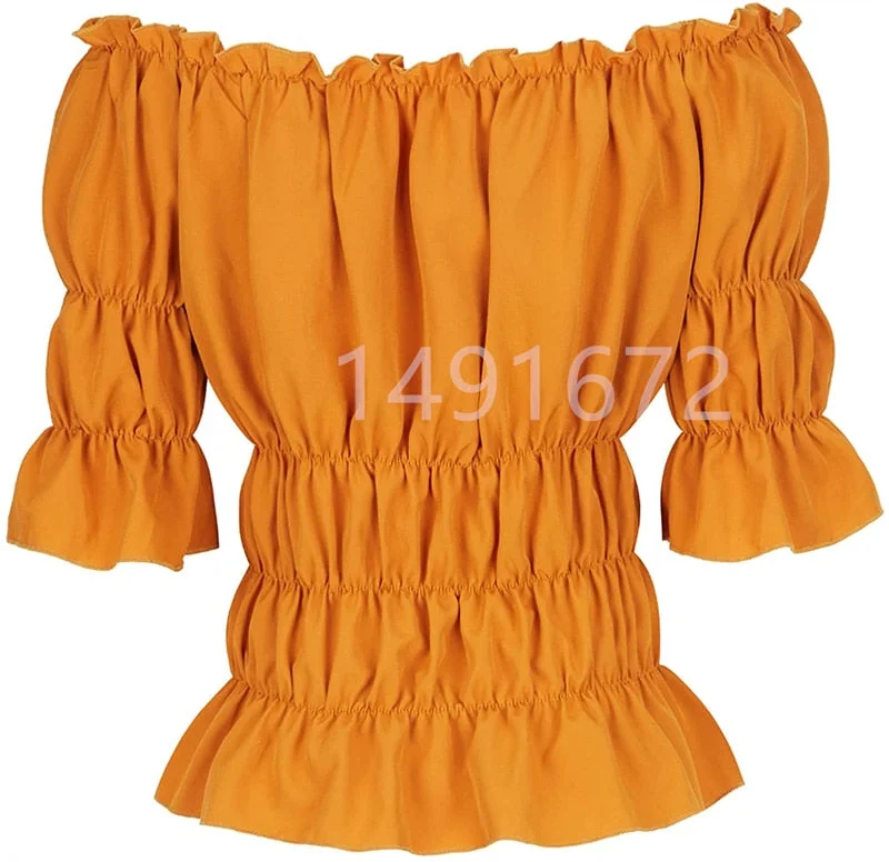 Women Renaissance Medieval Chemise Shirt Victorian Girls Gothic Retro Peasant Wench off shoulder Blouse Resist top Costume