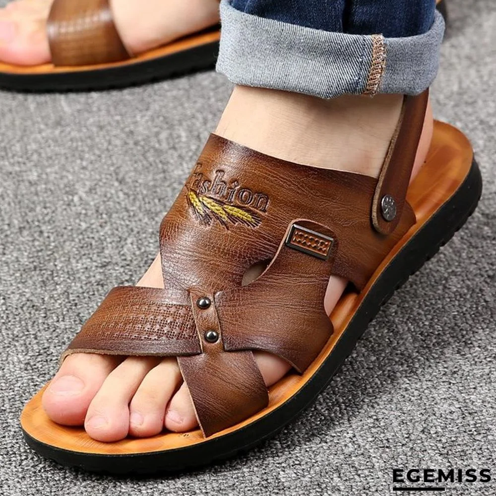 Men's PU Leather Comfortable Sandals Non-slip Slippers Shoes | EGEMISS