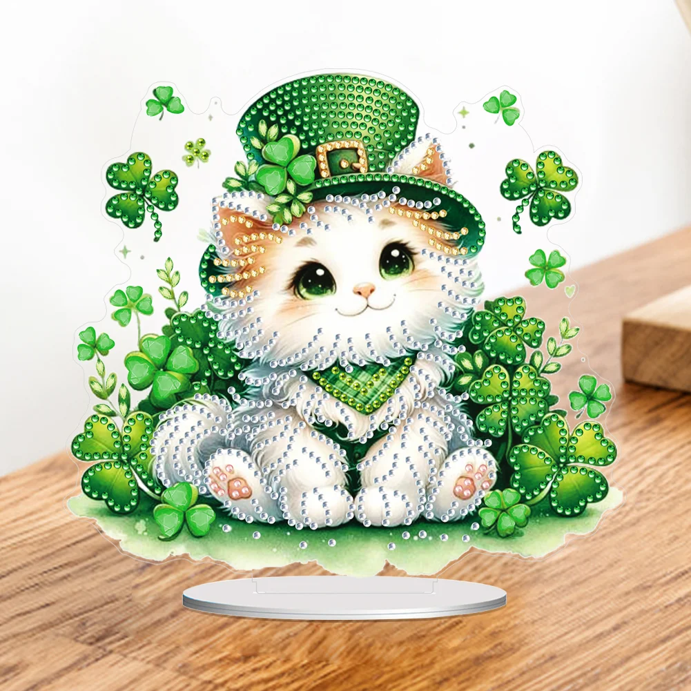 DIY St. Patricks Day Cat Diamond Painting Tabletop Ornaments Bedroom Table Decor