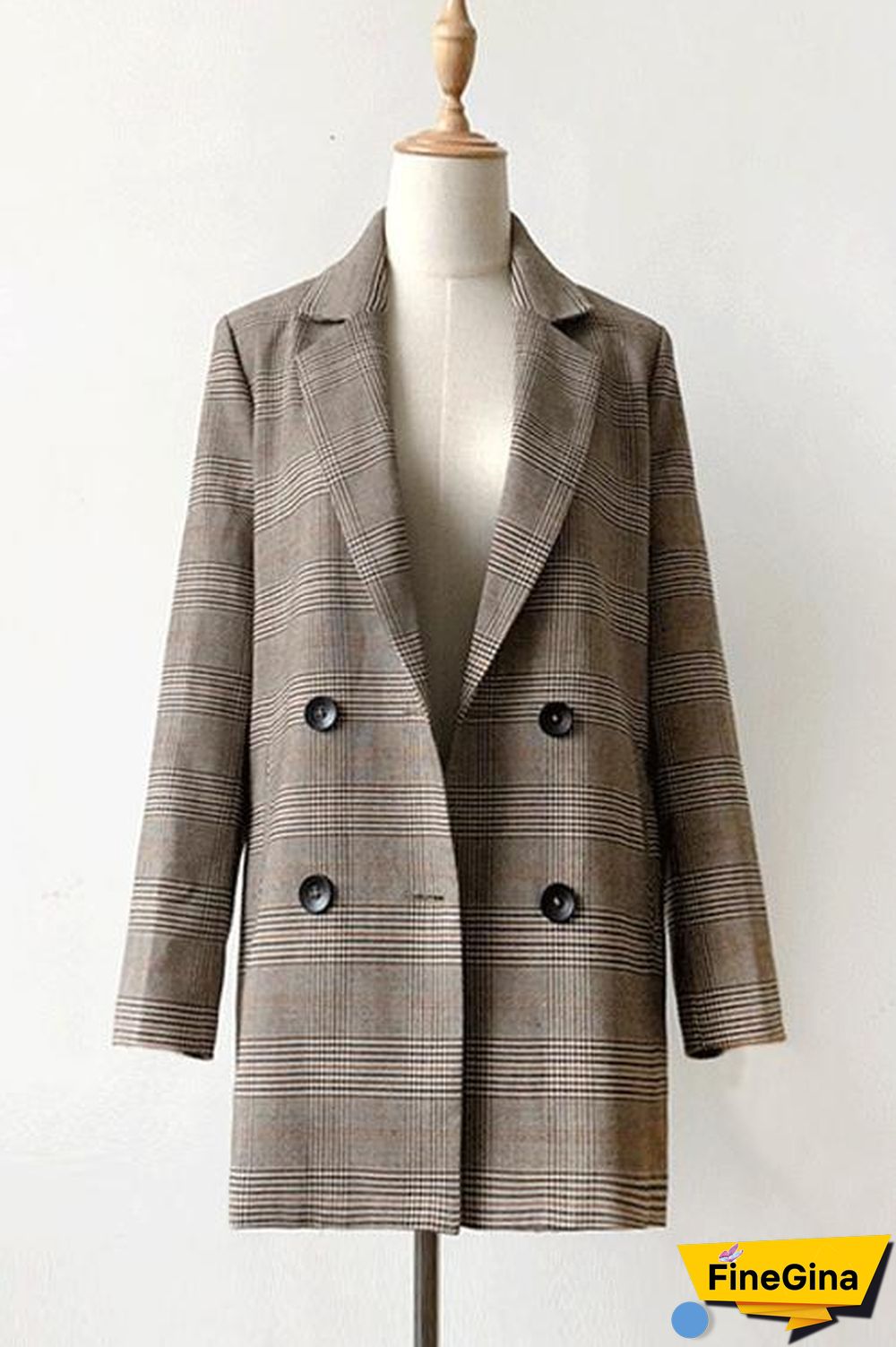 Button Plaid Lapel Blazer