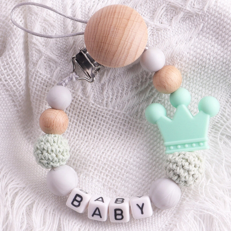 Cute Letter Crown Wood Silica Gel Pacifier Chain Baby Accessories