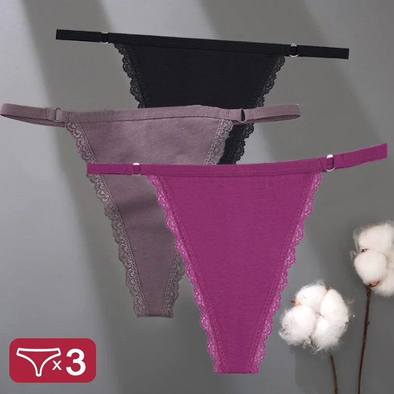 3PCS/Set Cotton Panties Lace G-String Women Lingerie Sexy Underwear for Female Panties Ladies T-Back Thong Lace Floral Pantys