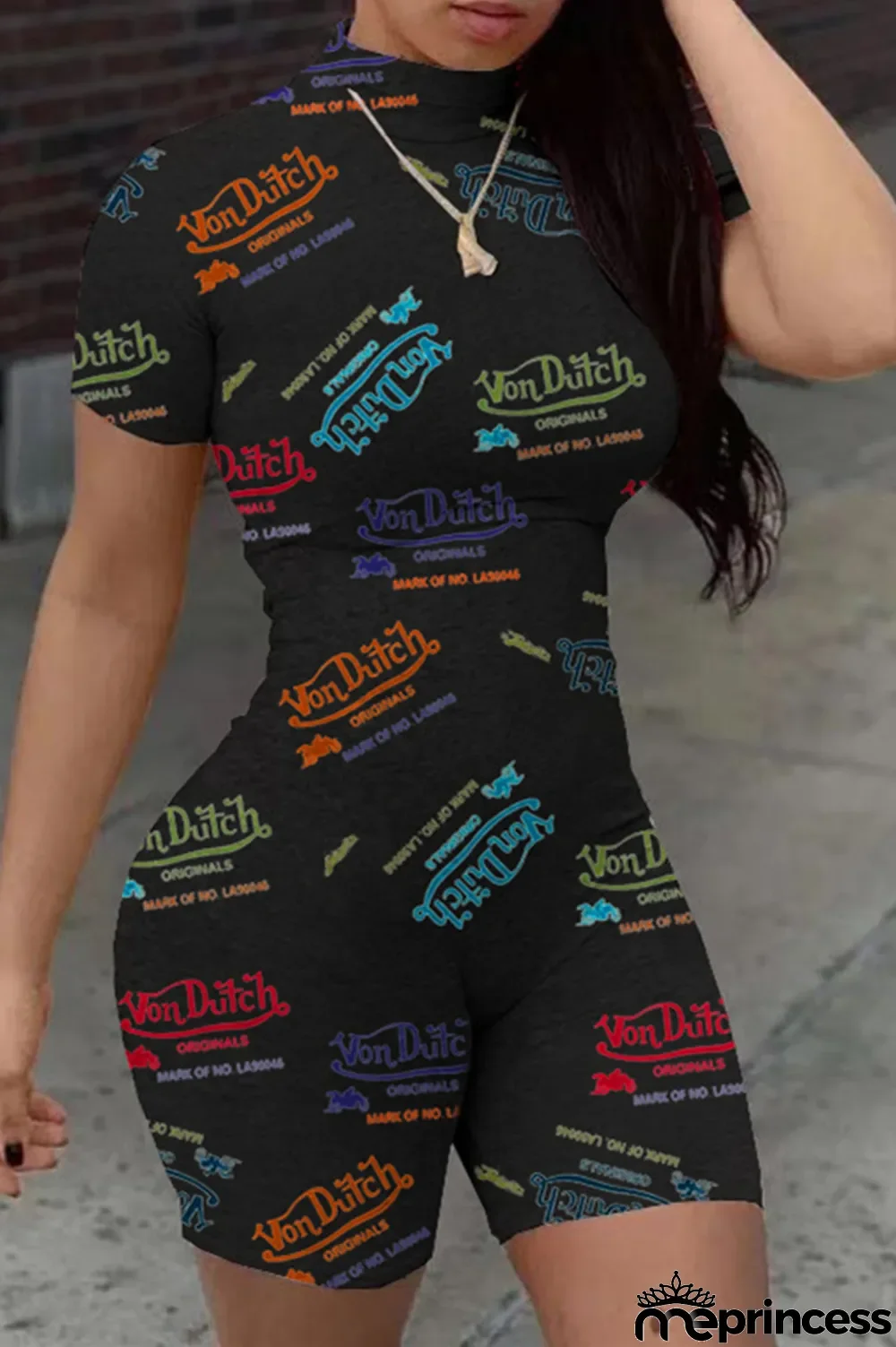 Black Casual Sportswear Letter Print Basic Turtleneck Skinny Romper
