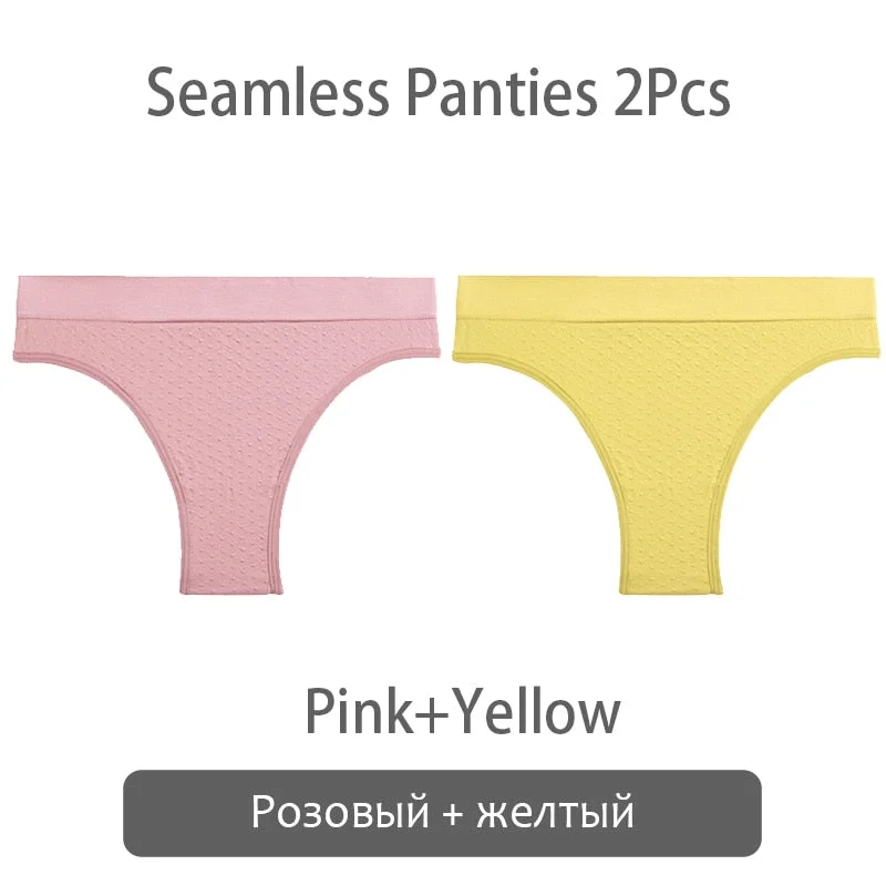 FINETOO 2Pcs/set Seamless Brazilian Panties S-2XL Plus Size Women T-back Underpants Ladies Soft Thongs Underwear Female Lingerie
